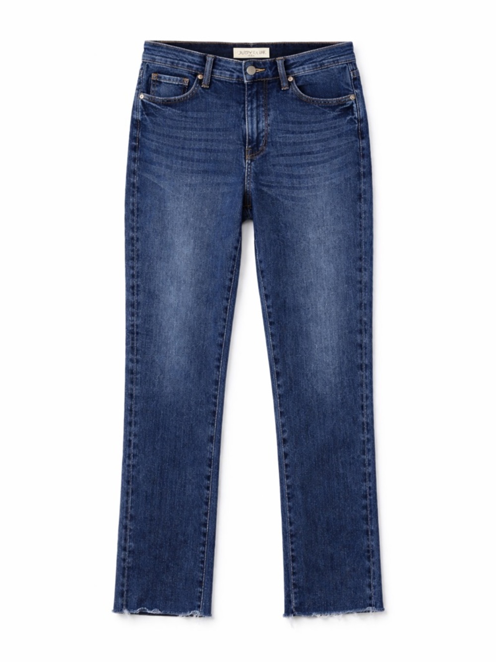 Judy Blue Straight Leg Jeans Medium Wash High Rise Raw Hem Size 8